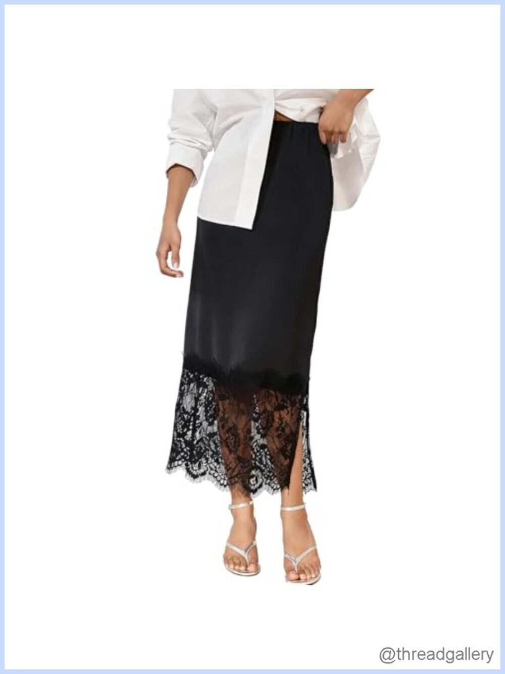 Satin Lace Patchwork Maxi Skirt Elastic Waist Side Zip A-Line Women's